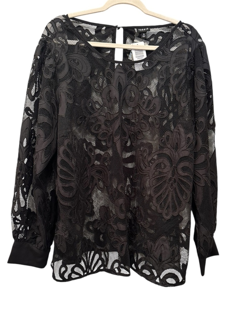 torrid NWT Black Floral Lace Mesh Blouse SHEER Neutral Feminine Sz 3X